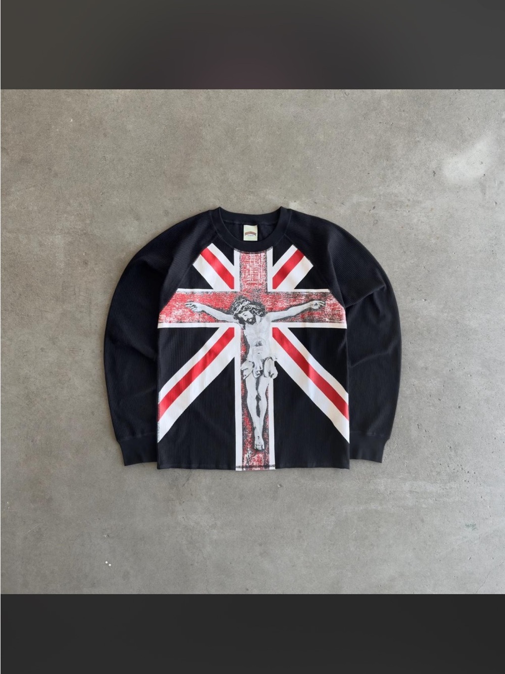 Black Graphic Long-Sleeve Men’s Shirt with Union Jack Cross Print